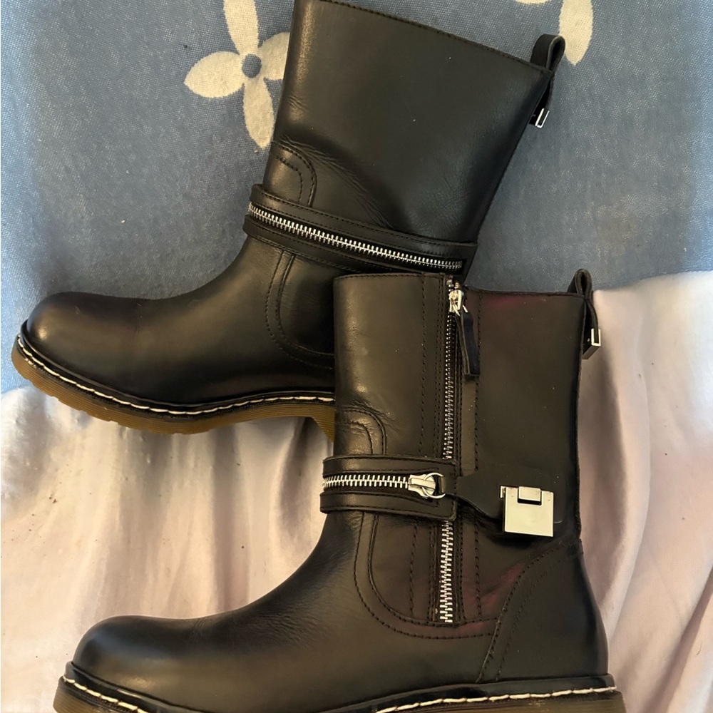 Zara Black Leather Ankle Boots with Silver Hardware